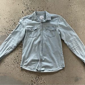 Pull&Bear western stretch denim button down shirt, light blue